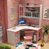 HB Rooms Cotton Candy L-Shape Study Desk with Unit